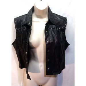 Wrangler VEST Large Shimmer Black Snap Closure Biker Motorcycle CRINKLE Women